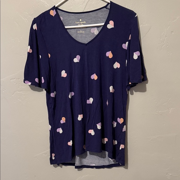 kate spade Tops - Kate Spade Dark Blue Heart Patterned Short Sleeve Top Small